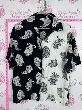 Jac Dale shirt vintage Two-Tone Black & White Paisley Camp Shirt